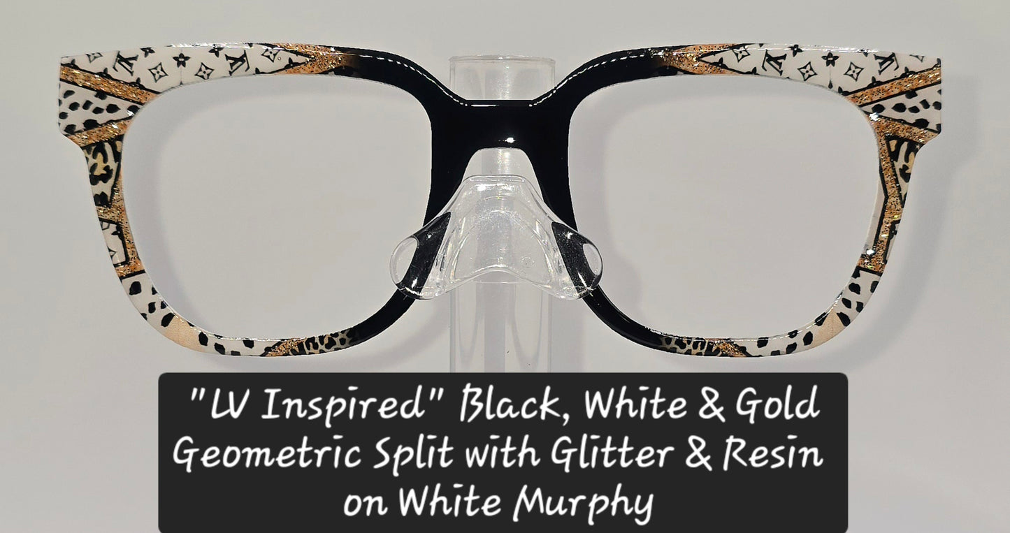 "LV Inspired" Black, White & Gold Geometric Split