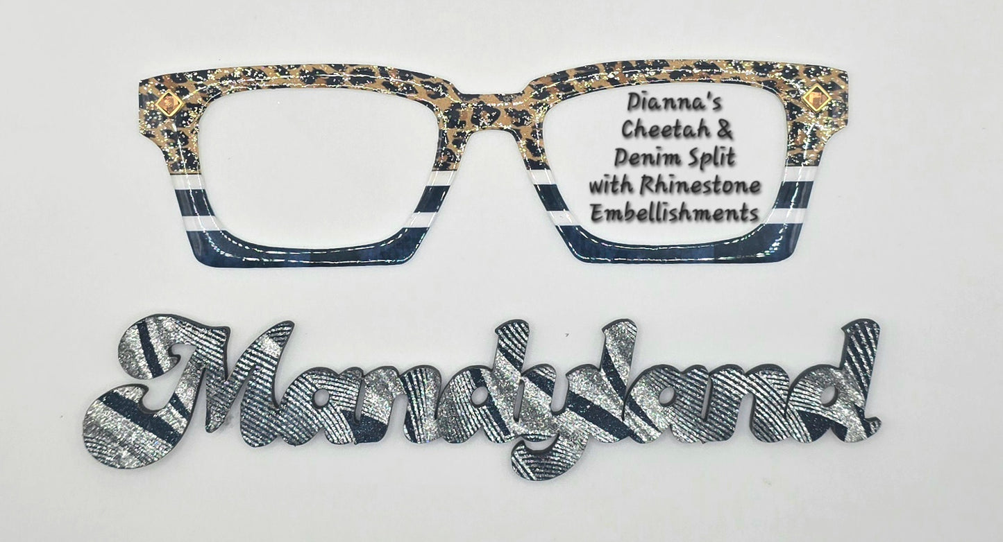 Dianna's Cheetah & Denim Split (shown with Resin, Glitter & Rhinestone Embellishments)